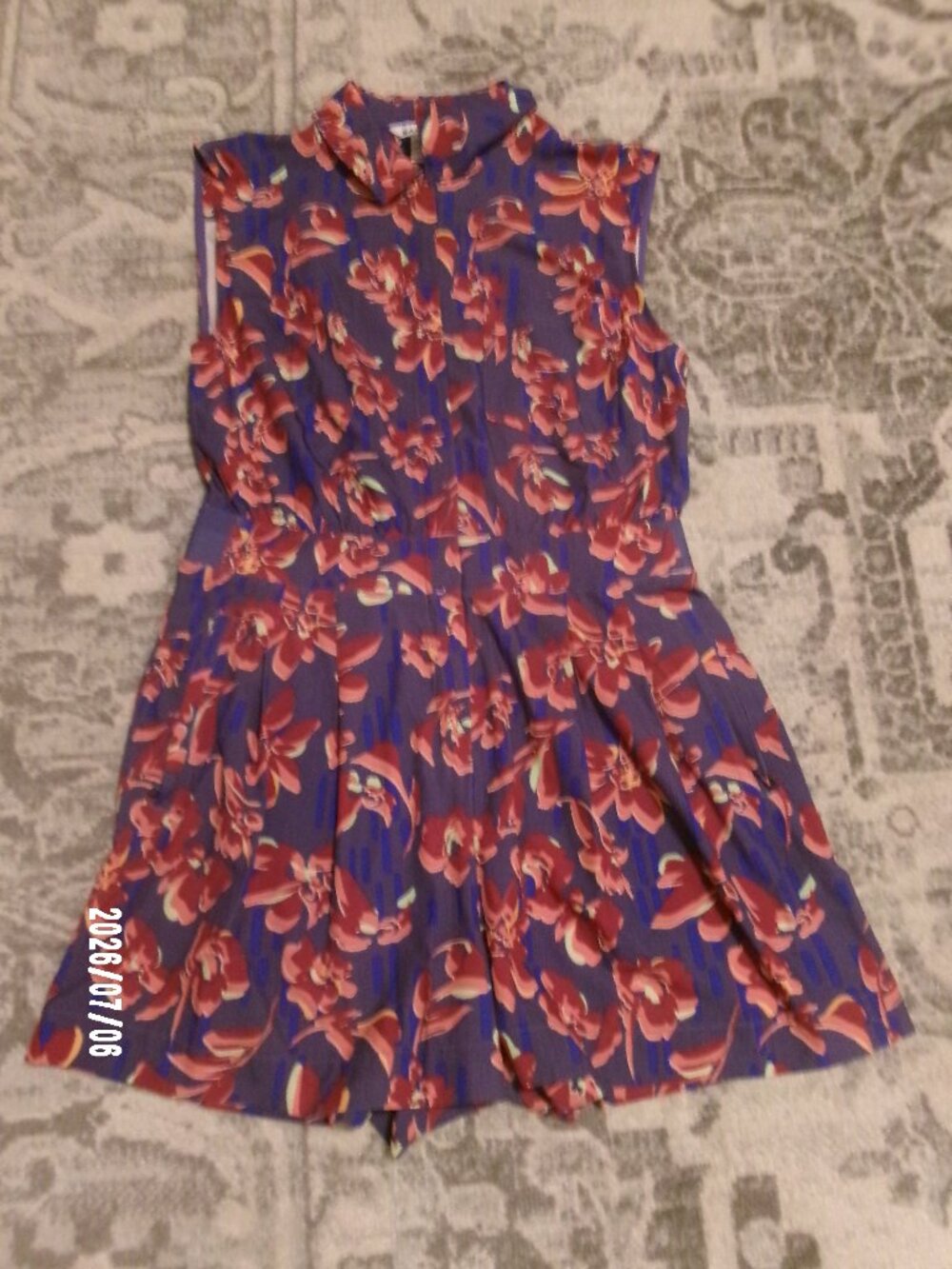 Athleta Romper Womens 10P Multicolor Floral Sleeveless Collared Zip Frnt Pockets